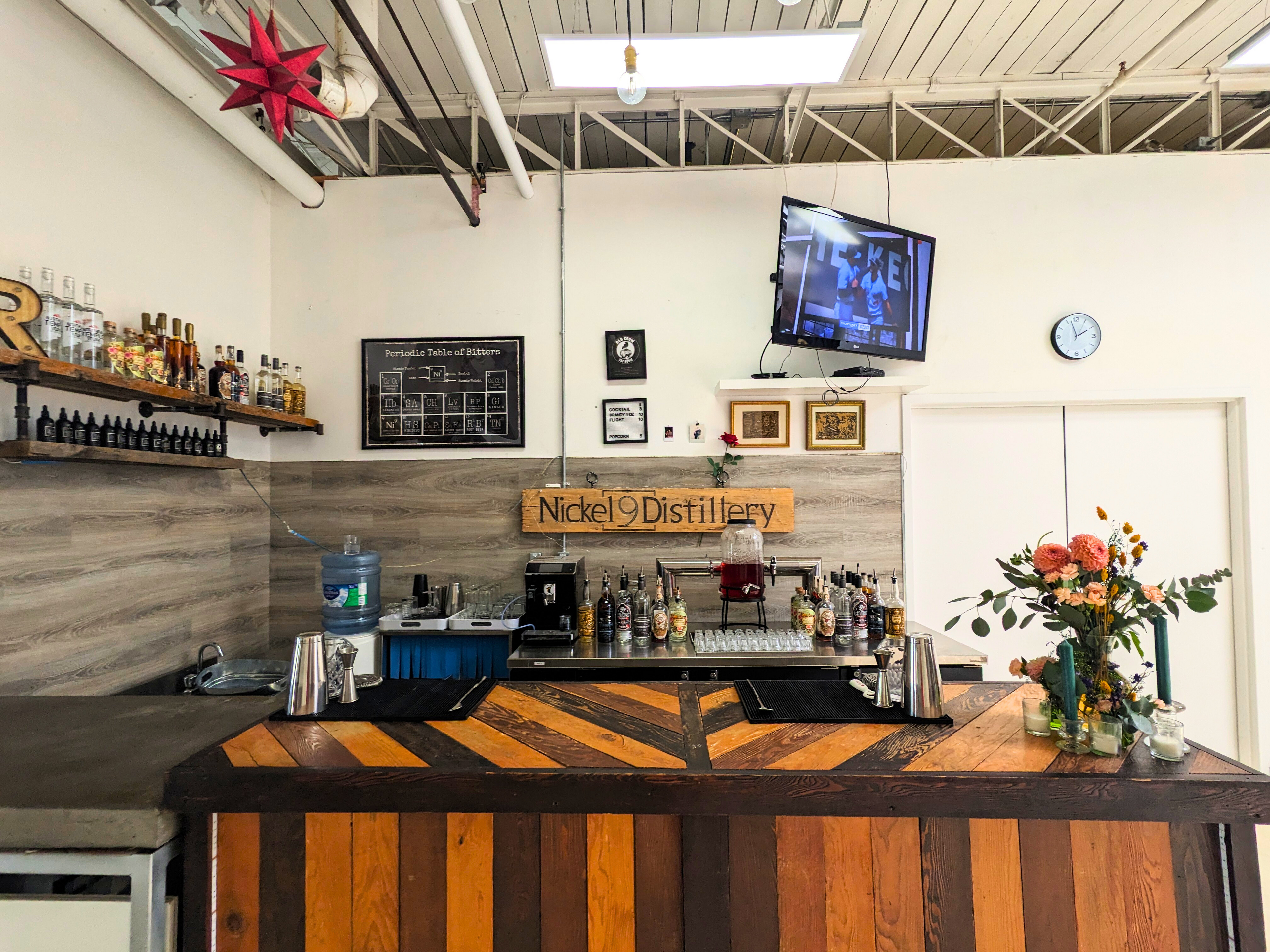 Main bar at Nickel 9 Distillery